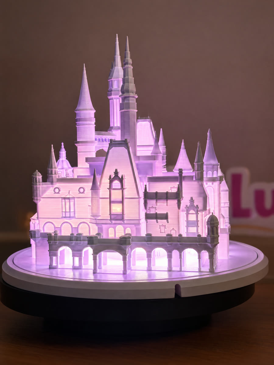 Castelo de princesa branco iluminado por dentro