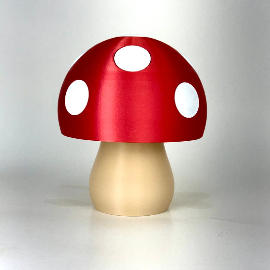 Luminária em forma de cogumelo vermelho de bolinhas brancas