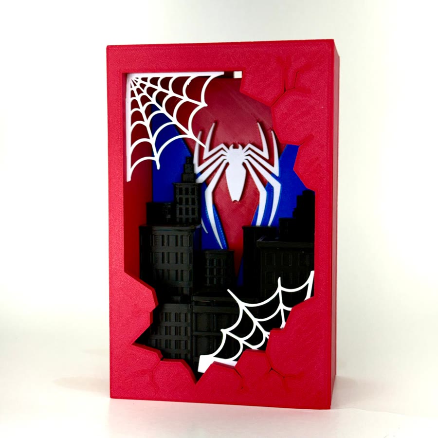 Quadro iluminado com herói aranha e teias